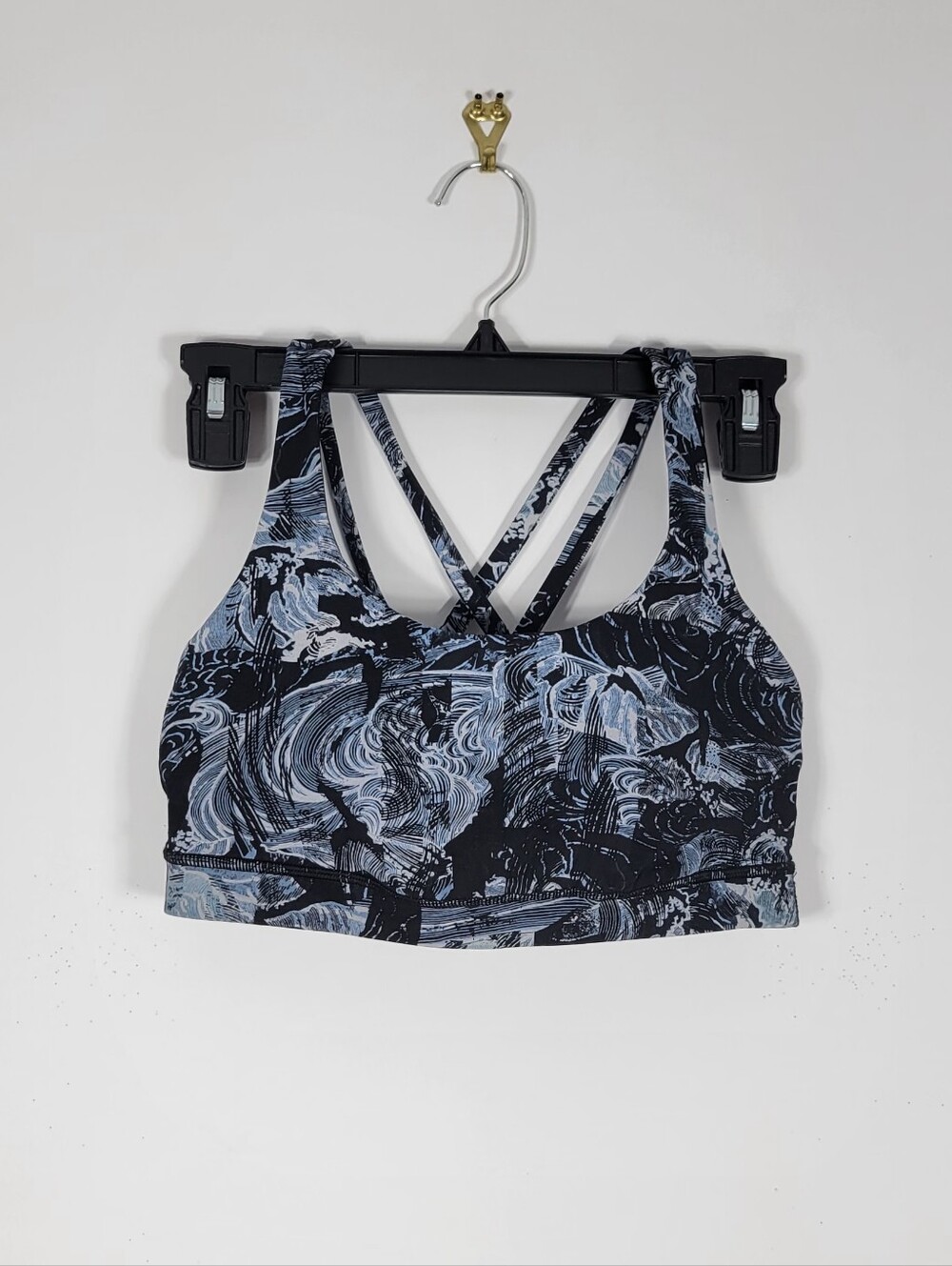 Lululemon Abstract Swirl Strappy Sports Bra - Black & Light Blue #841 Size 8